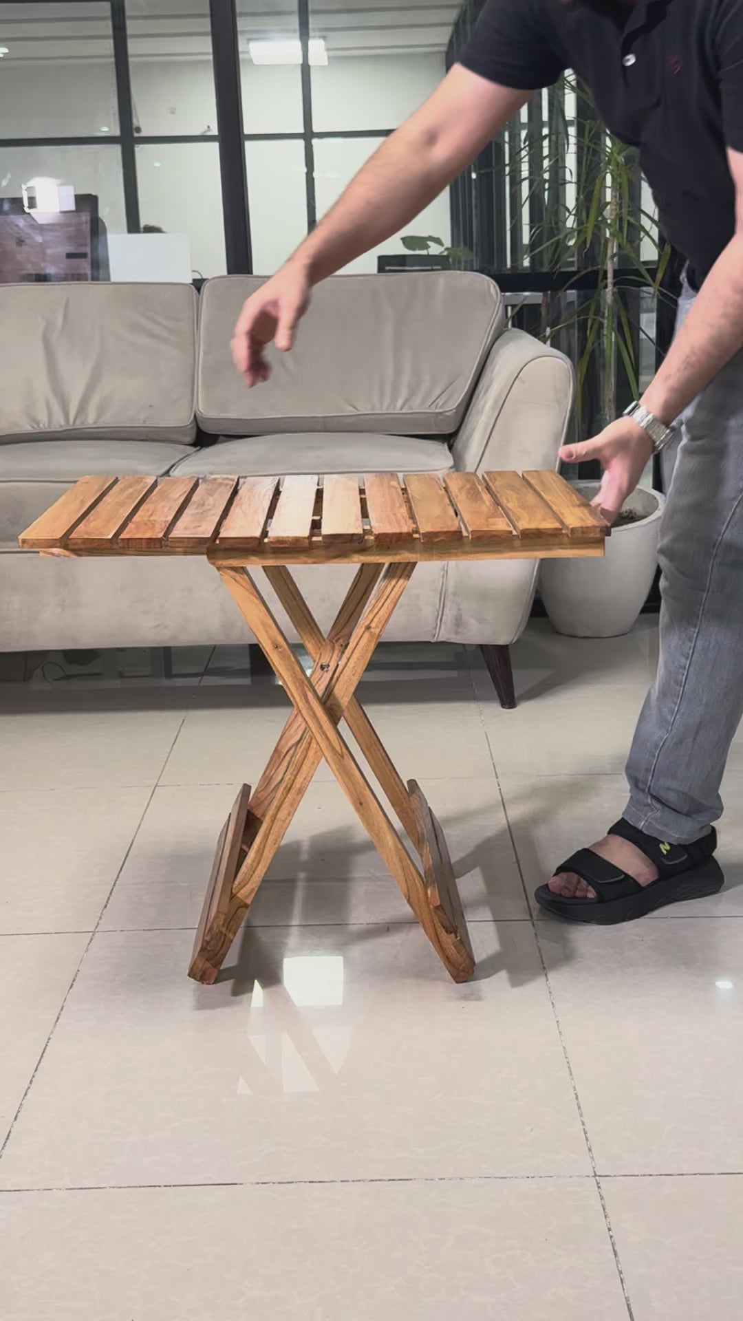 Wooden folding basket table Square