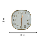 Wall clock with dimensions labeled on a white background