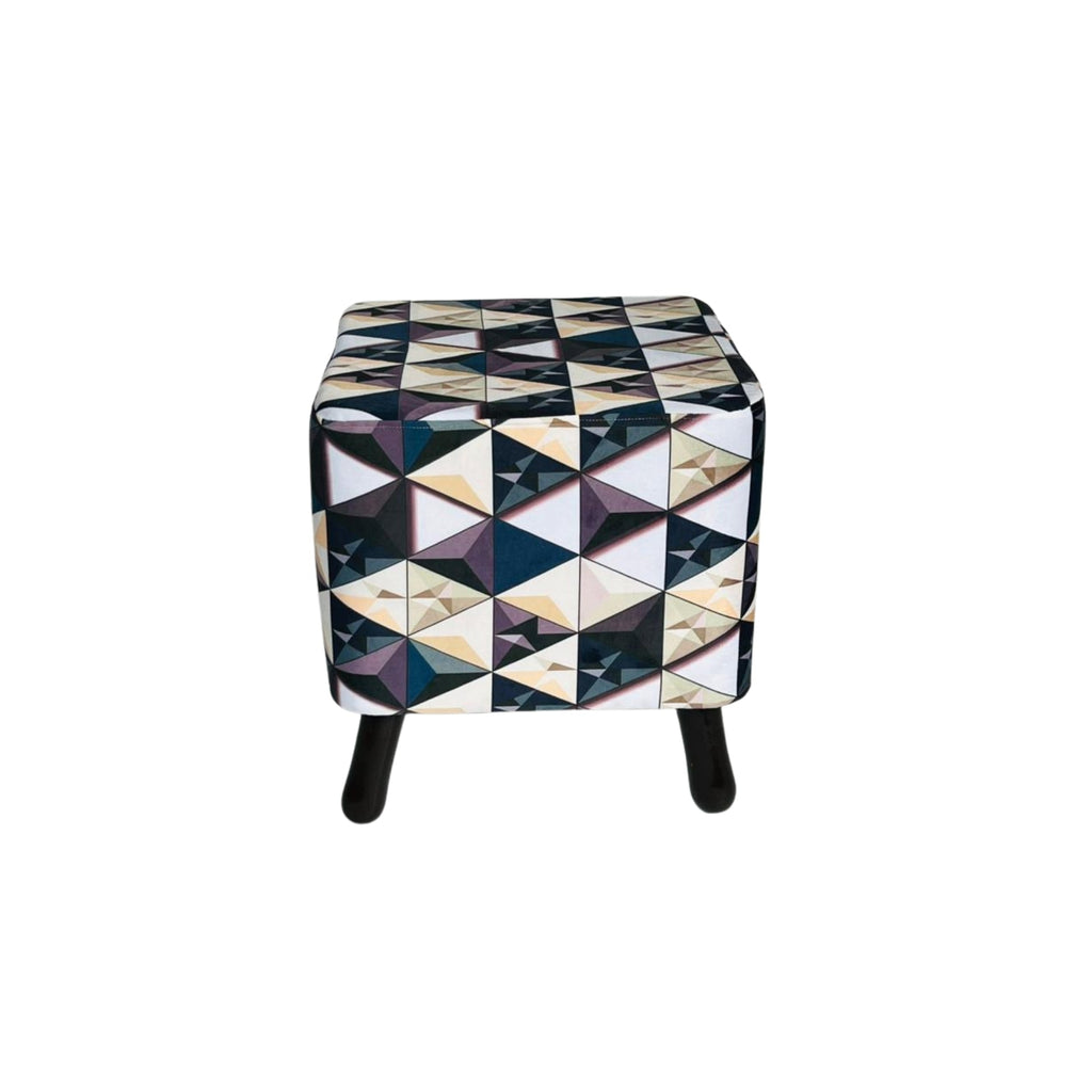 Geometric patterned stool on a white background
