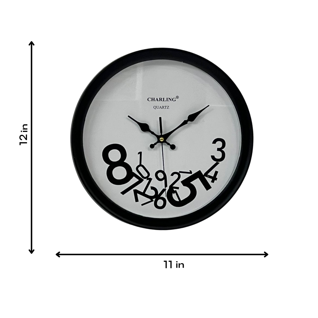 Wall clock with dimensions on a white background