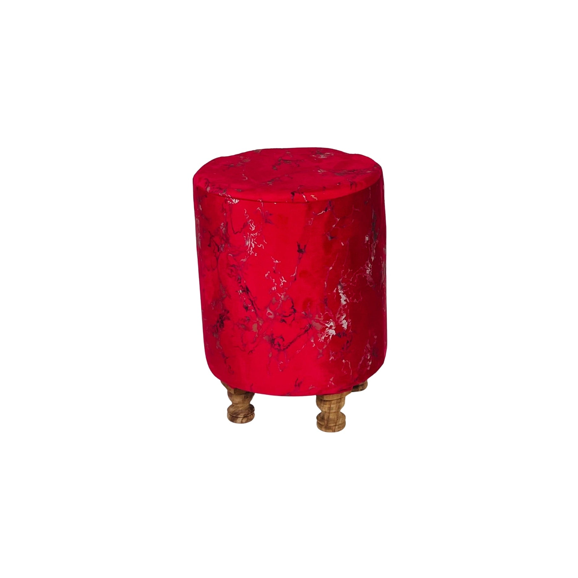 Red marble-patterned stool on a white background