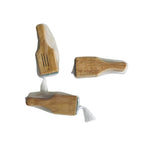 Two wooden cat scratchers on a white background