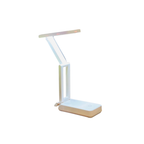 Modern desk lamp with a wooden base on a white background