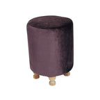 Round purple stool with wooden legs on a white background