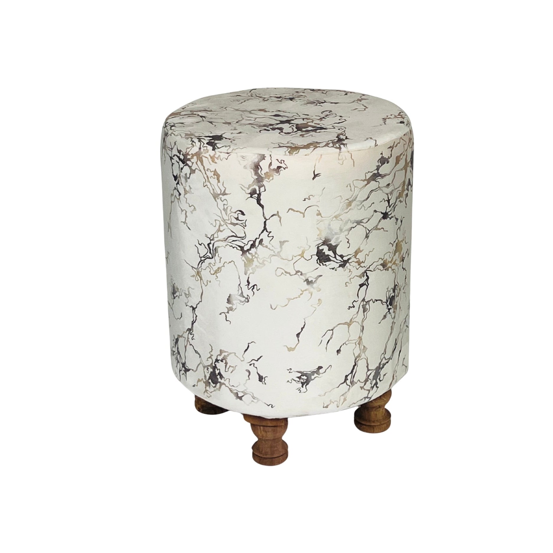 Marble-patterned stool with wooden legs on a white background