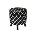 Black and white patterned ottoman on a white background