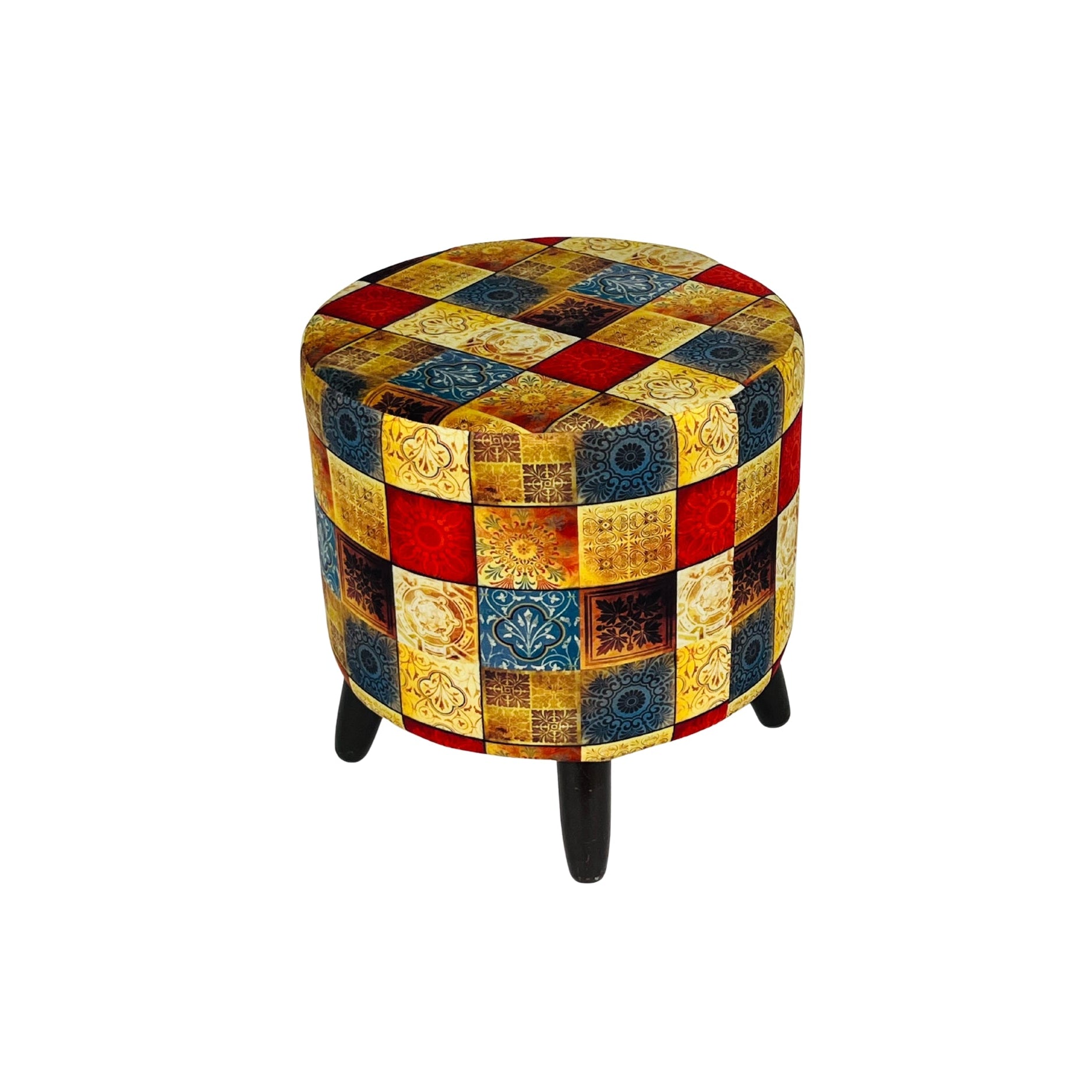 Multicolored checkered stool on a white background