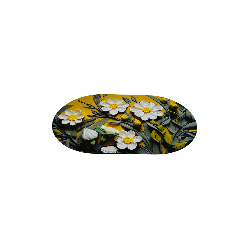 Decorative oval plate with floral design on a white background