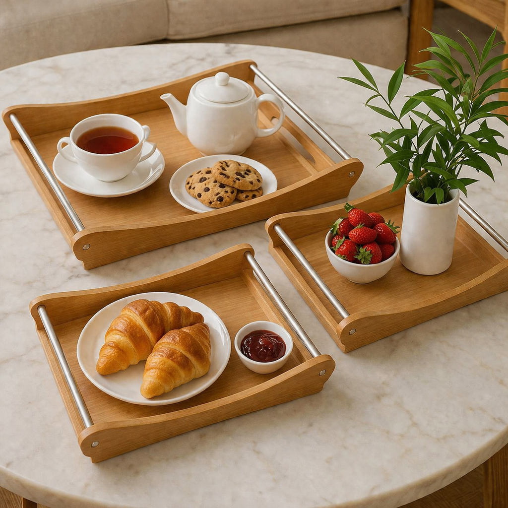 3 Piece Wooden Tray set