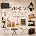 Collage of home decor items with 'Wedding Packages Complete Home' text on a beige background.