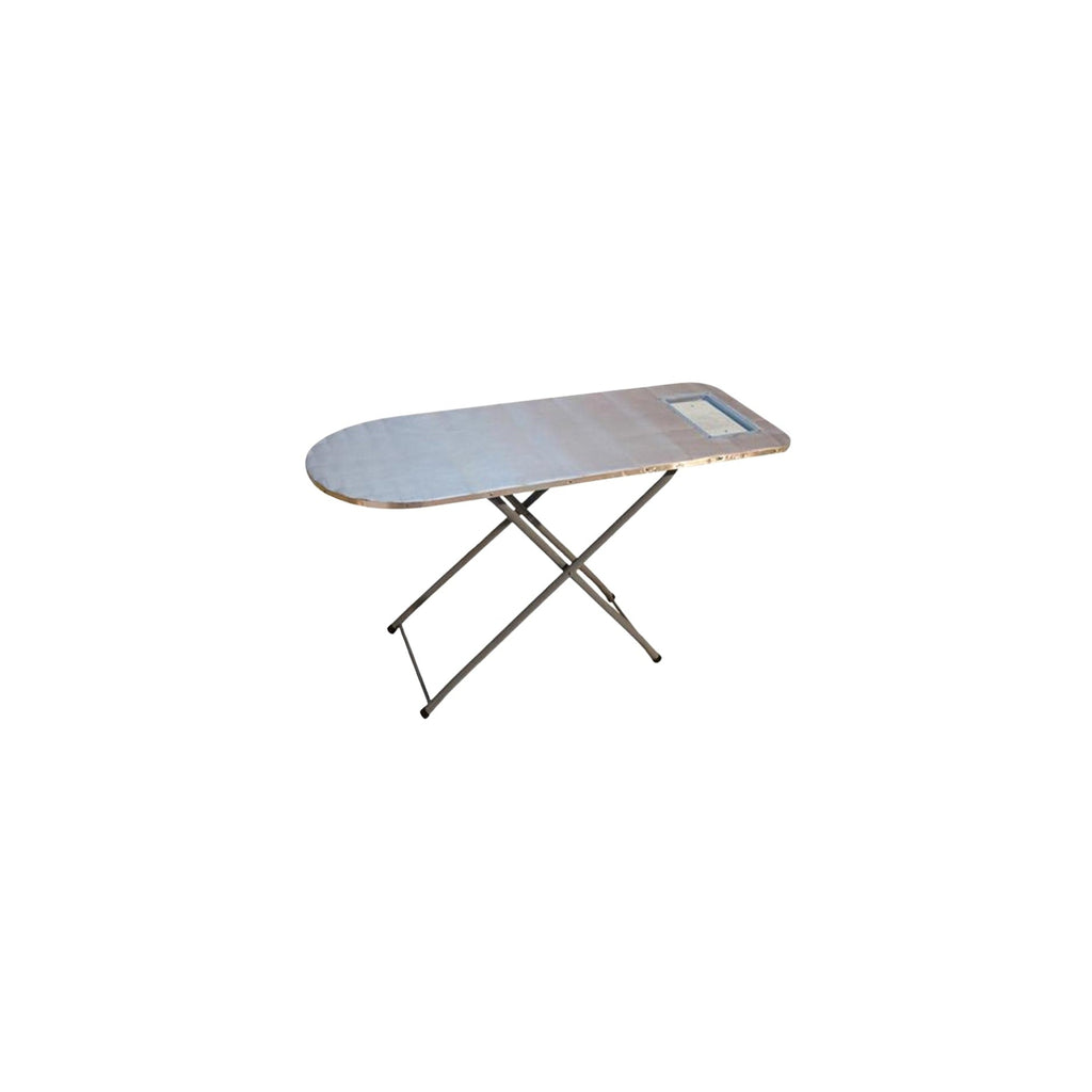 Foldable ironing board with a white background