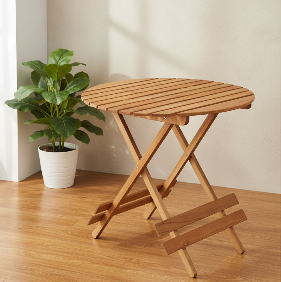 Wooden folding basket table Round