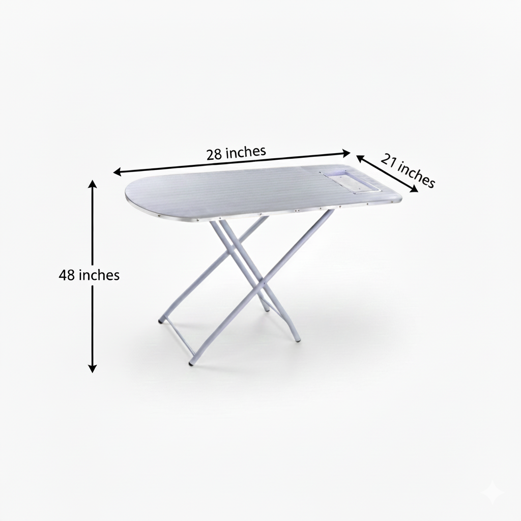Folding table with dimensions labeled on a white background