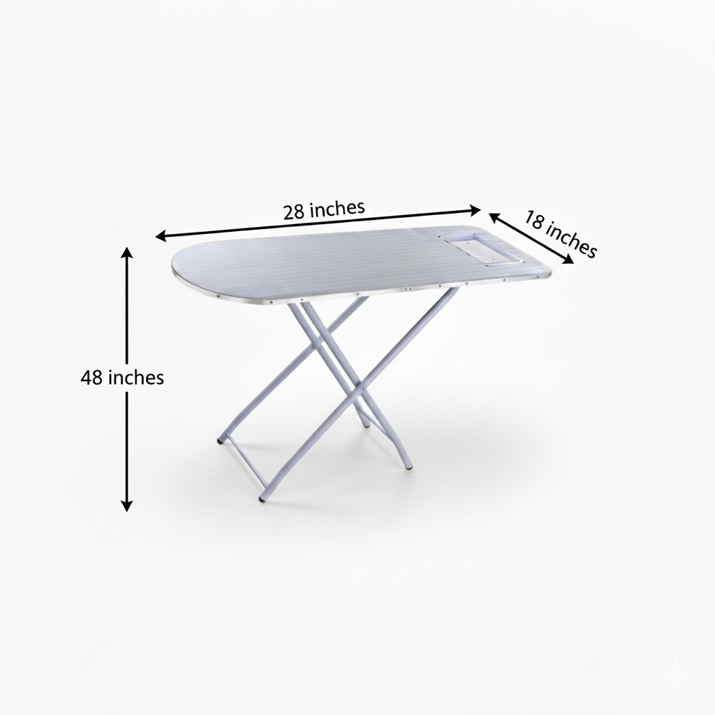 Folding table with dimensions labeled on a white background
