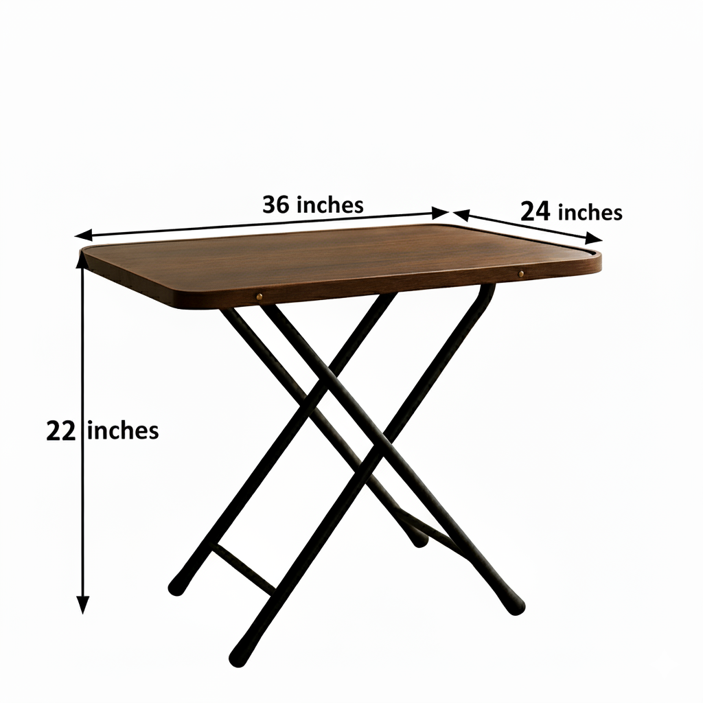 Folding table with dimensions labeled on a white background