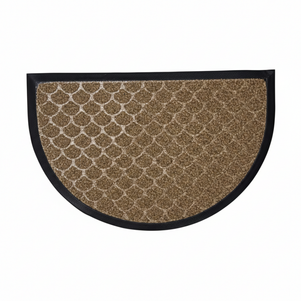 Semi-circular doormat with geometric pattern on a white background