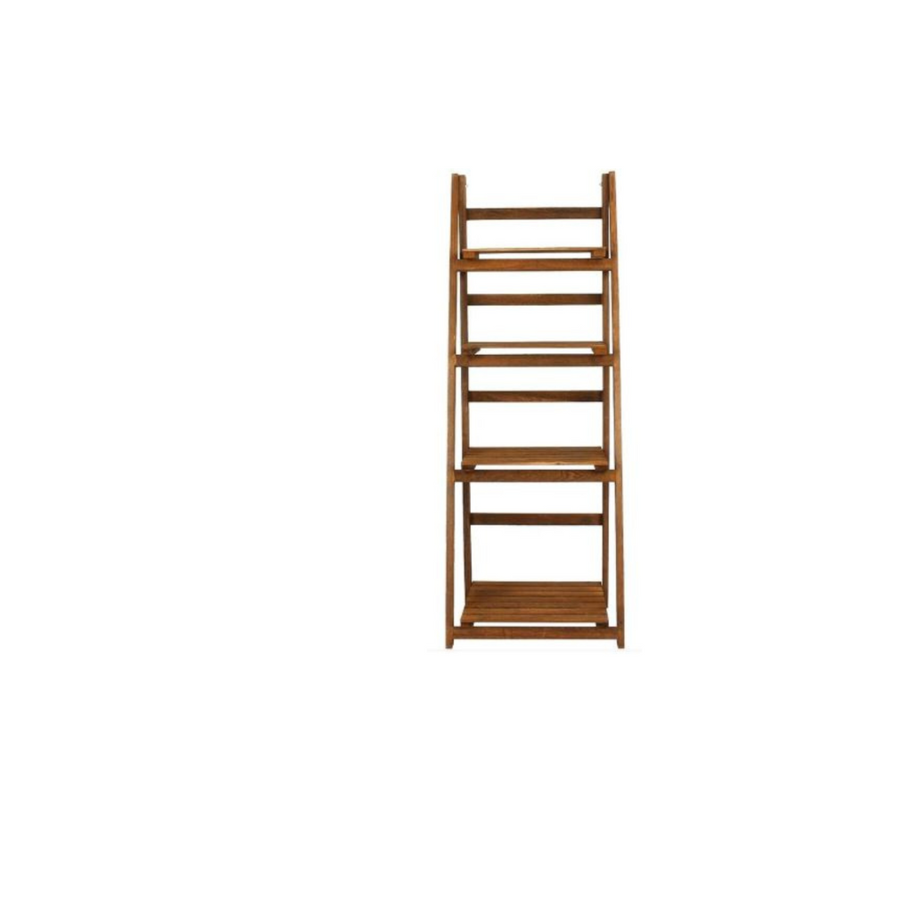 Wooden ladder shelf on a white background