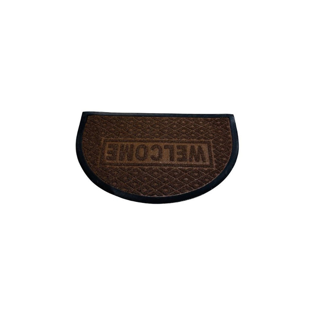 Brown doormat with 'WELCOME' text on a white background