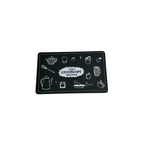Black card with white kitchen illustrations on a white background