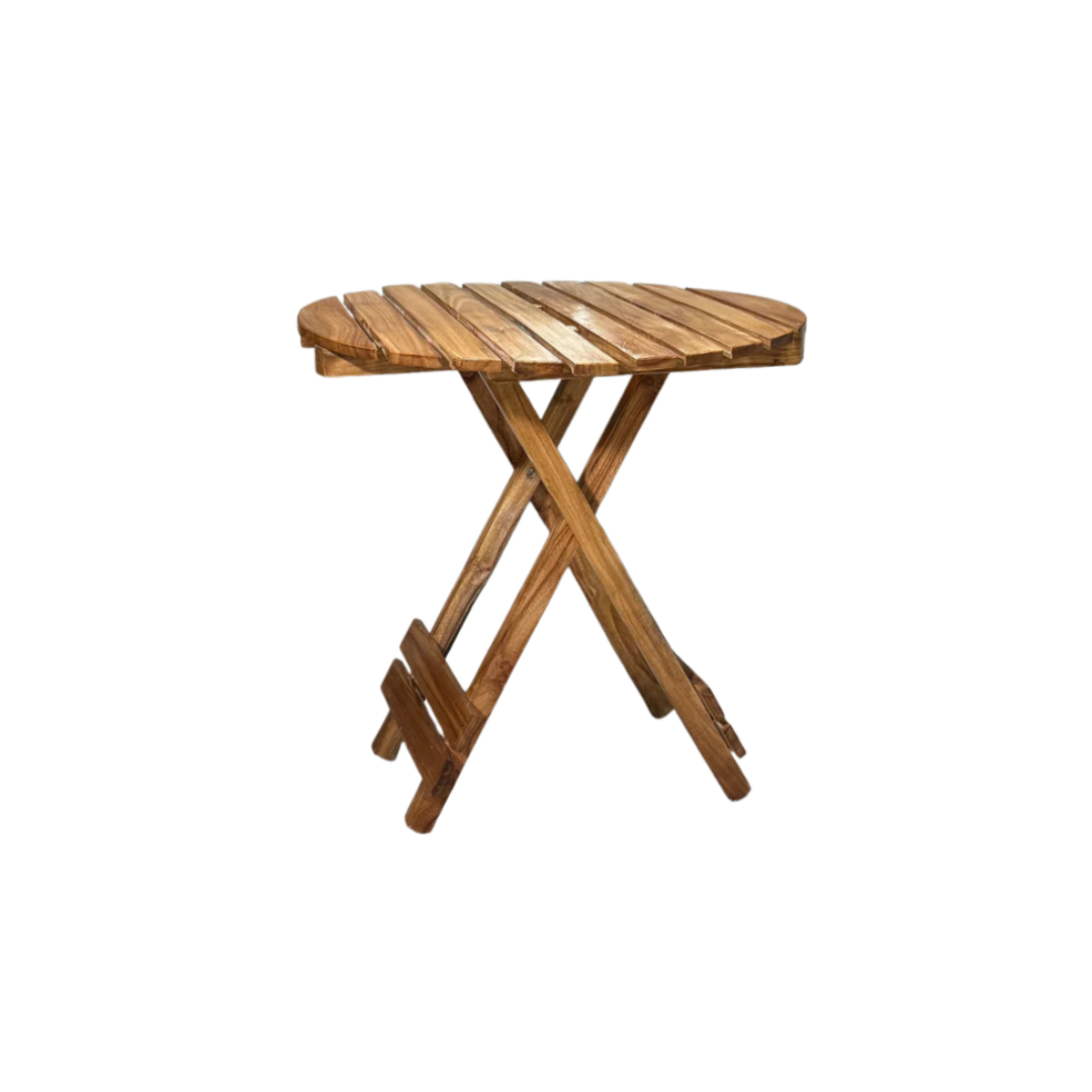 Wooden folding table on a white background