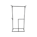 Black and white line drawing of a stand with hooks on a white background