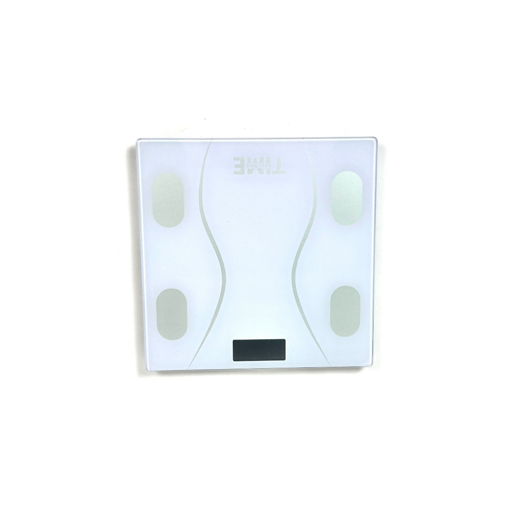 Digital bathroom scale with a white background
